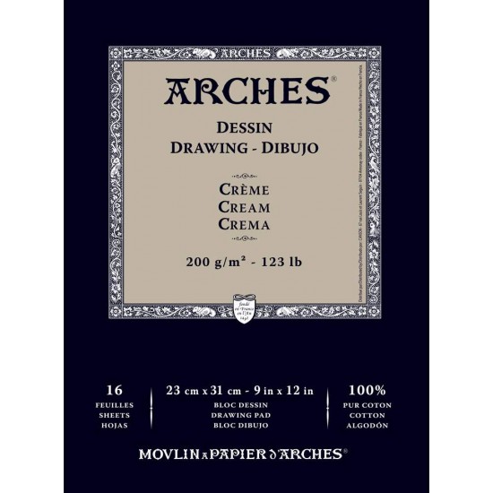 ARCHES DESSIN DRAWING CREAME PAPER 16 SHEETS 200G 100% COTON